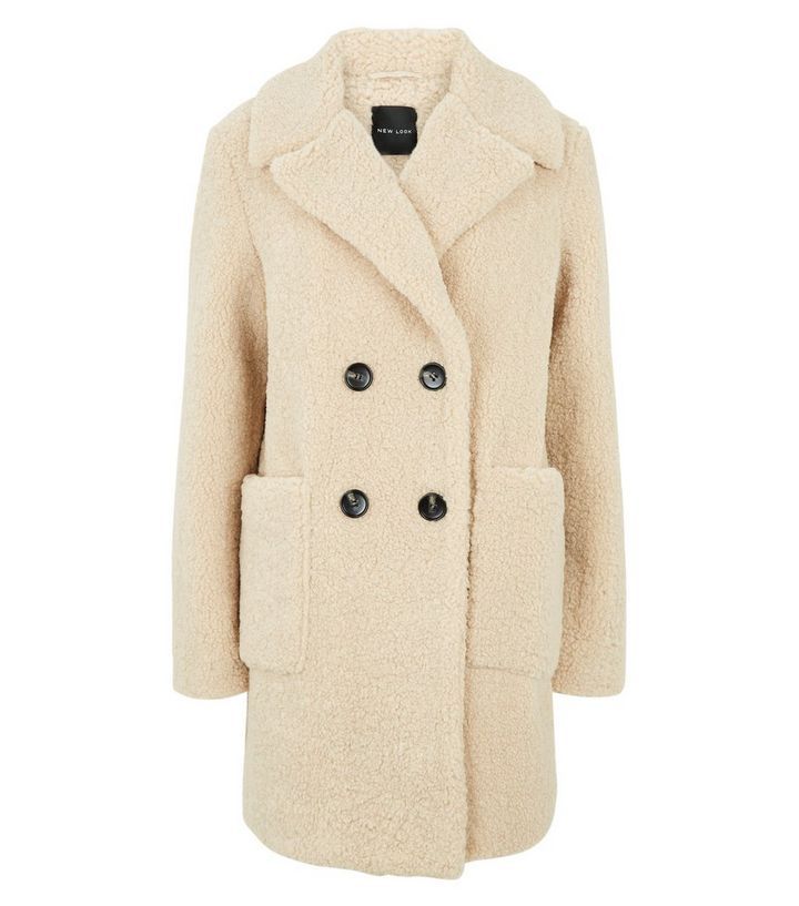 Cream Double Breasted Longline Teddy Coat | New Look | New Look (UK)
