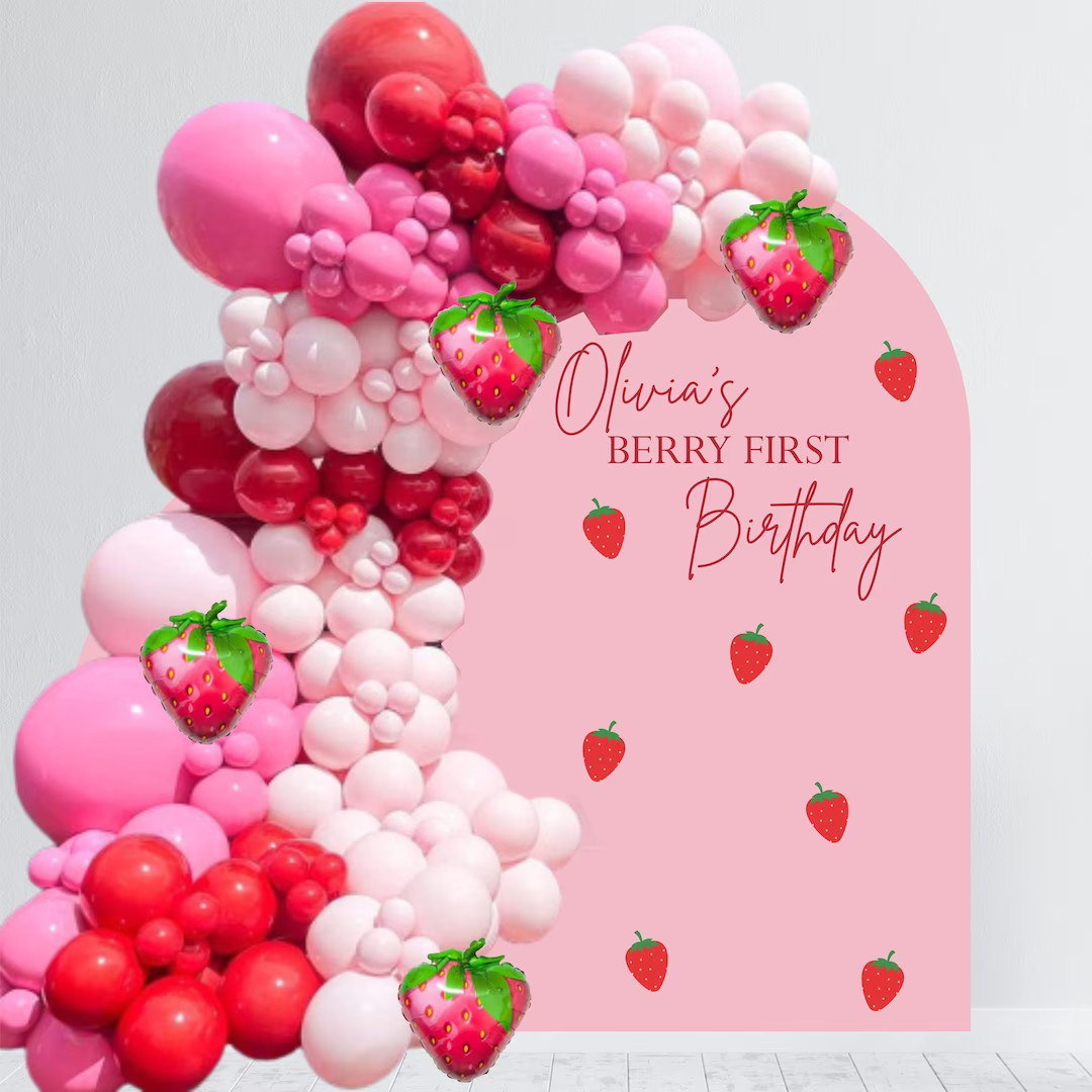 Berry First Birthday Decal Happy Birthday Party Backdrop First Birthday for Balloon Arch Personal... | Etsy (US)