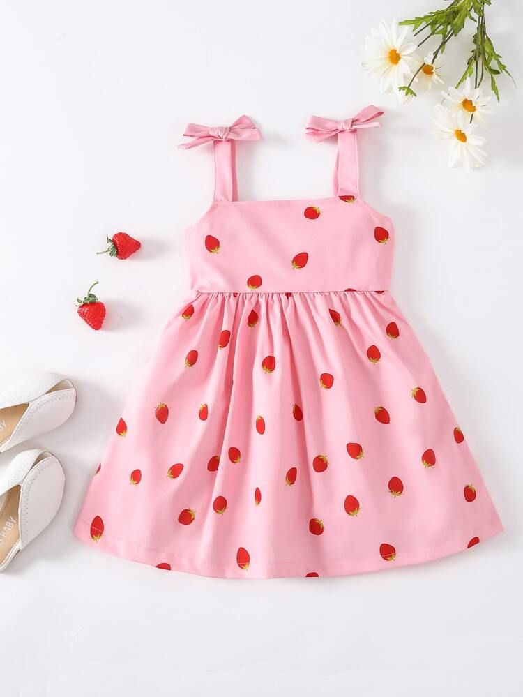 Toddler Girls Strawberry Print Bow Shoulder Cami Dress | SHEIN