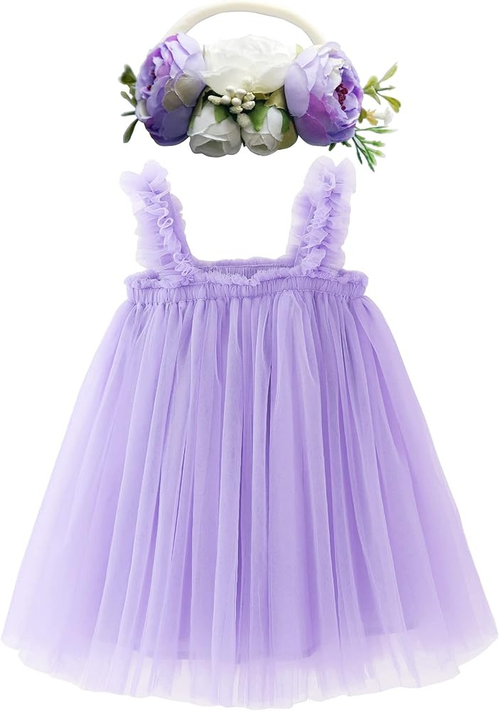BGFKS Layered Tulle Tutu Dress for Toddler Girls,Baby Girl Rainbow Tutu Princess Skirt Set with Flow | Amazon (US)
