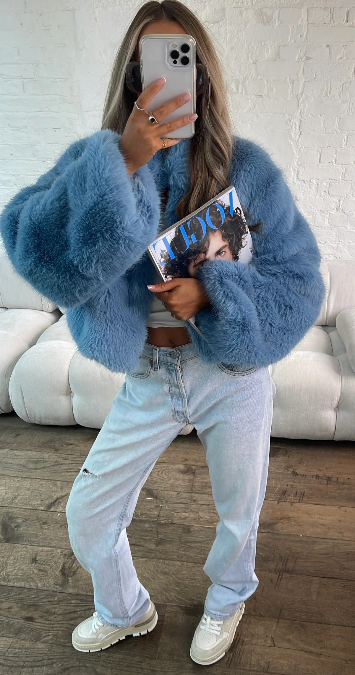 Faux Fur Jacket - Blue | Lola Rae Fashion