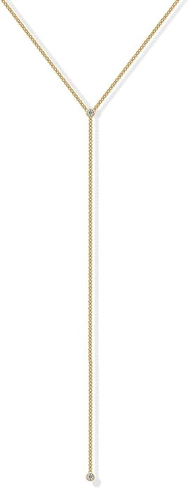 PAVOI 14K Gold Plated Drop Lariat Chain for Women - Cubic Zirconia Long Necklace - Station Star L... | Amazon (US)