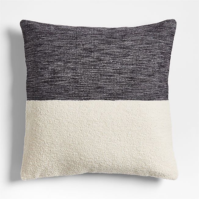 Biella Wool-Cotton Blend Textured 23"x23" Ink Black Throw Pillow Cover with Feather Insert + Revi... | Crate & Barrel