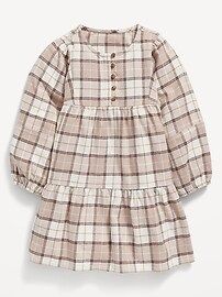 Long-Sleeve Tiered Flannel Button-Front Dress for Toddler Girls | Old Navy (US)