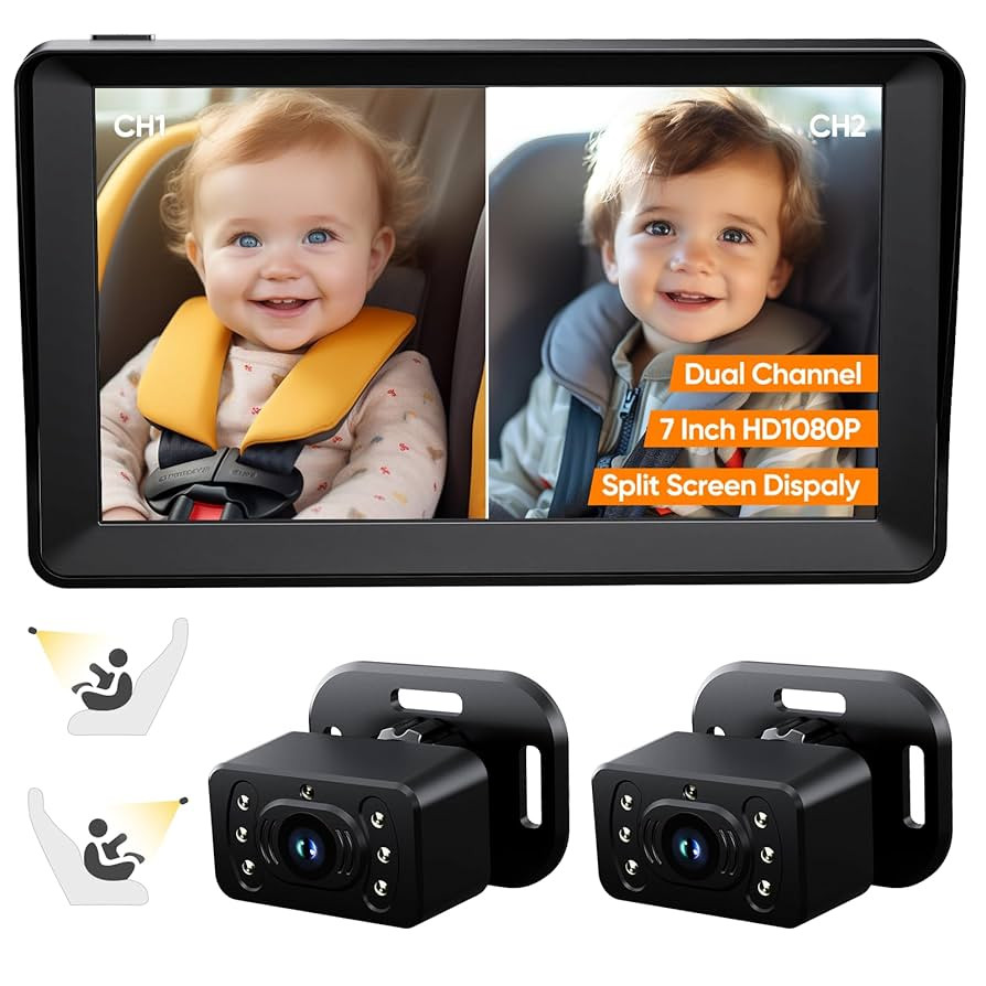 Baby Car Camera for 2 Kids - 7 Inch HD1080P Split Screen Baby Monitor with Dual Backseat Camera 1... | Amazon (US)