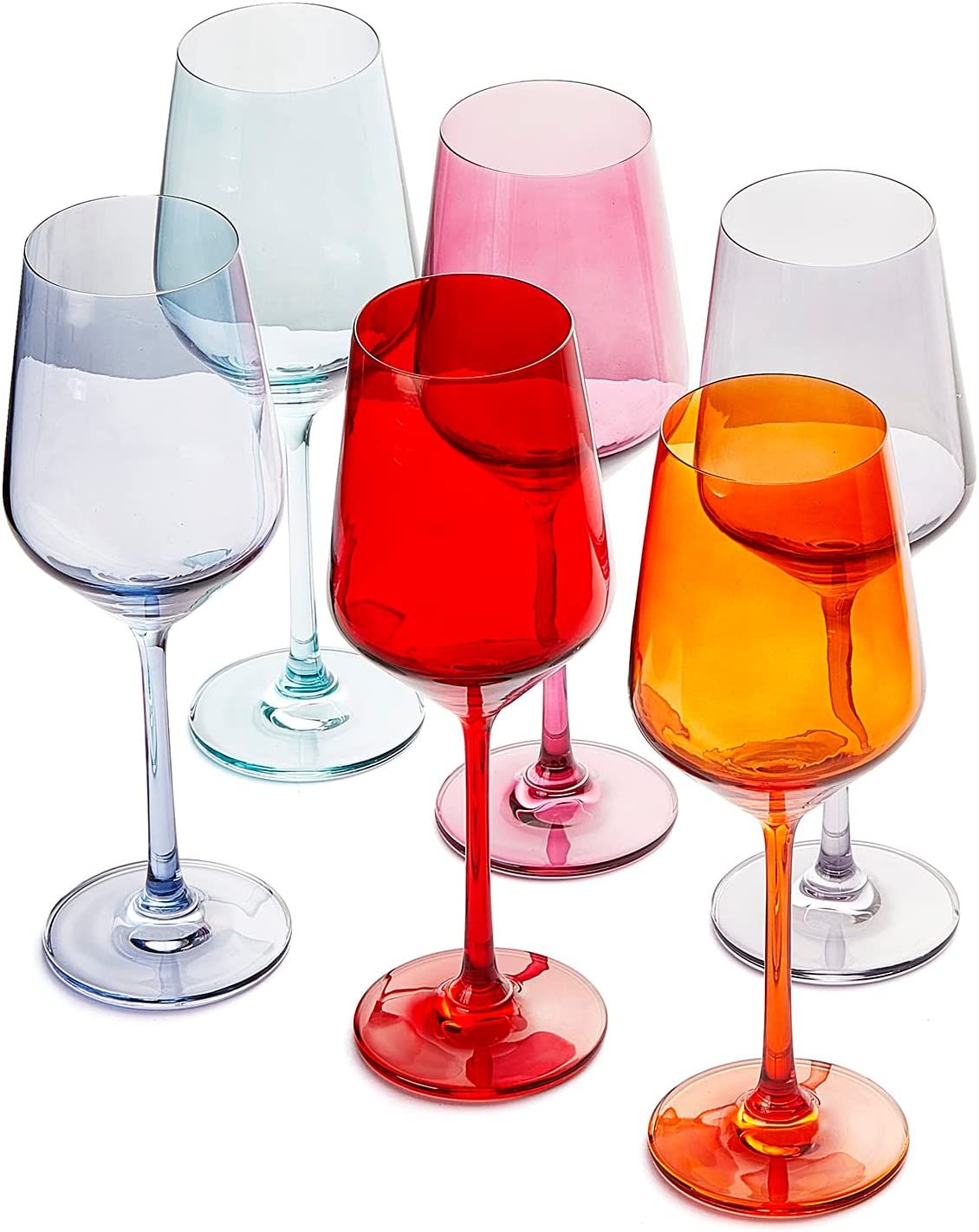 Holiday Colored Wine Glass Set, Large 12 oz Glasses Set of 6, Unique Italian Style Tall Stemmed f... | Amazon (US)