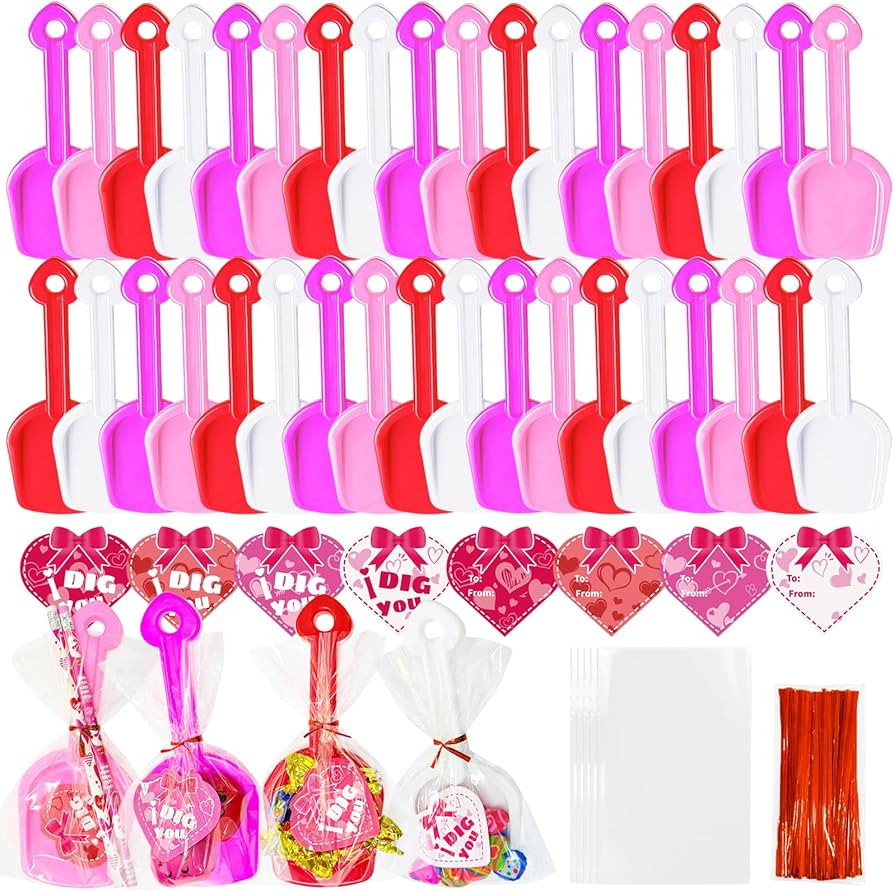 36 Pcs Valentine's Day Plastic Shovels Toys with I DIG You Cards,Valentines Gift Candy Bags with ... | Amazon (US)