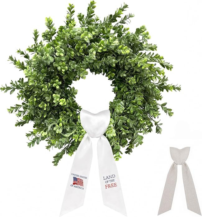 26 Inch Large Boxwood Wreaths for Front Door, Spring & Summer Artificial Wreath with Patriotic & ... | Amazon (US)