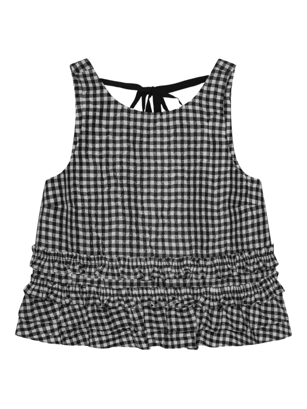 GANNI check-print Ruffled Top | Black | FARFETCH | Farfetch Global