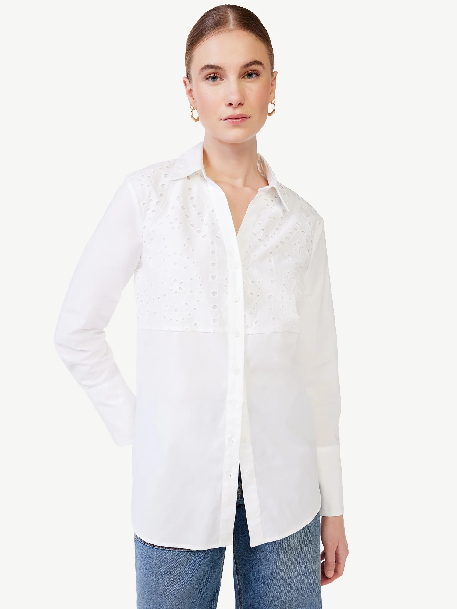 Scoop Women's Long Sleeve Eyelet Tunic Shirt | Walmart (US)