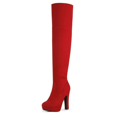 DREAM PAIRS Women s Fashion Thigh High Chunky Heel Platform Over The Knee Boots HIGHPLAT RED Size 5.5 | Walmart (US)
