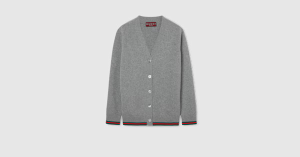 Wool and cashmere cardigan with Web | Gucci (US)