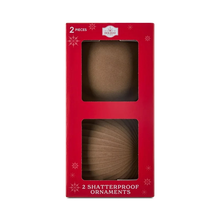 2 Count Tan Velvet-Feel Jumbo Shatterproof Christmas Ornaments, 5.9", by Holiday Time - Walmart.c... | Walmart (US)