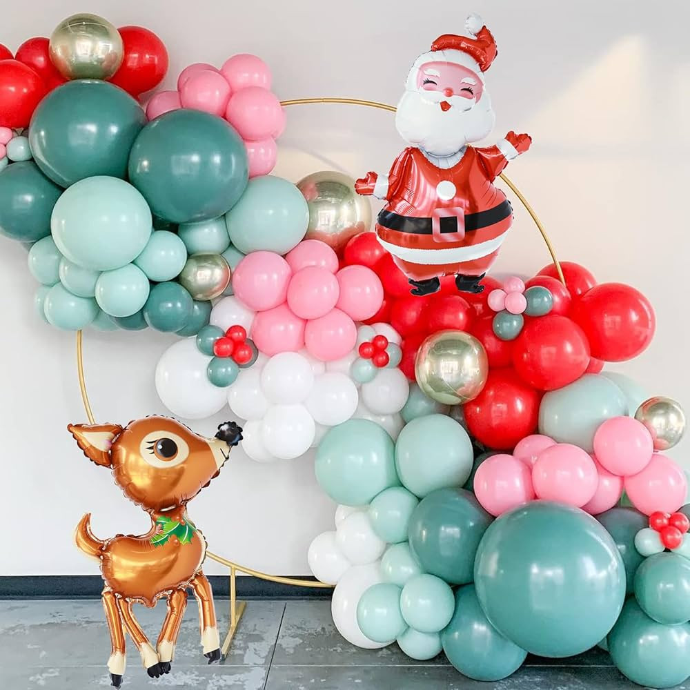 Amazon.com: INFLORAL 191Pcs Christmas Balloon Garland Arch Kit with Red Pink Martini Blue Bean Gr... | Amazon (US)