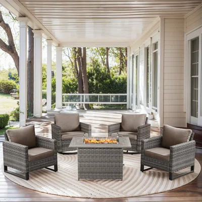 Naresa 5-Piece Outdoor Wicker Furniture Set With Swivel Glider Chairs & Fire Pit Table | Wayfair North America