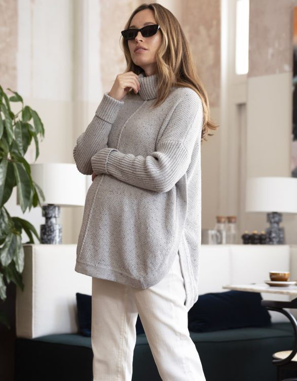 Grey Cotton Cape-Style Maternity Sweater | Seraphine US