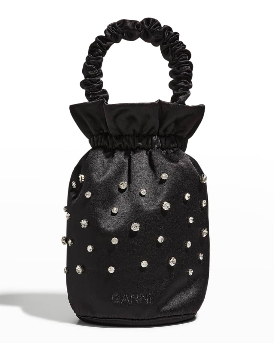 Ganni Crystal Ruched Satin Bucket Bag | Neiman Marcus