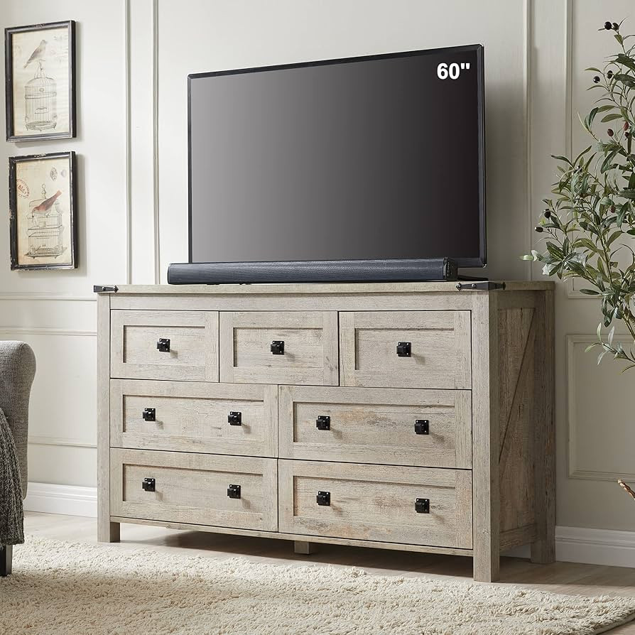 T4TREAM Farmhouse 7 Drawers Dresser for Bedroom, Wood Rustic Dresser TV Stand, Storage Organizer,... | Amazon (US)