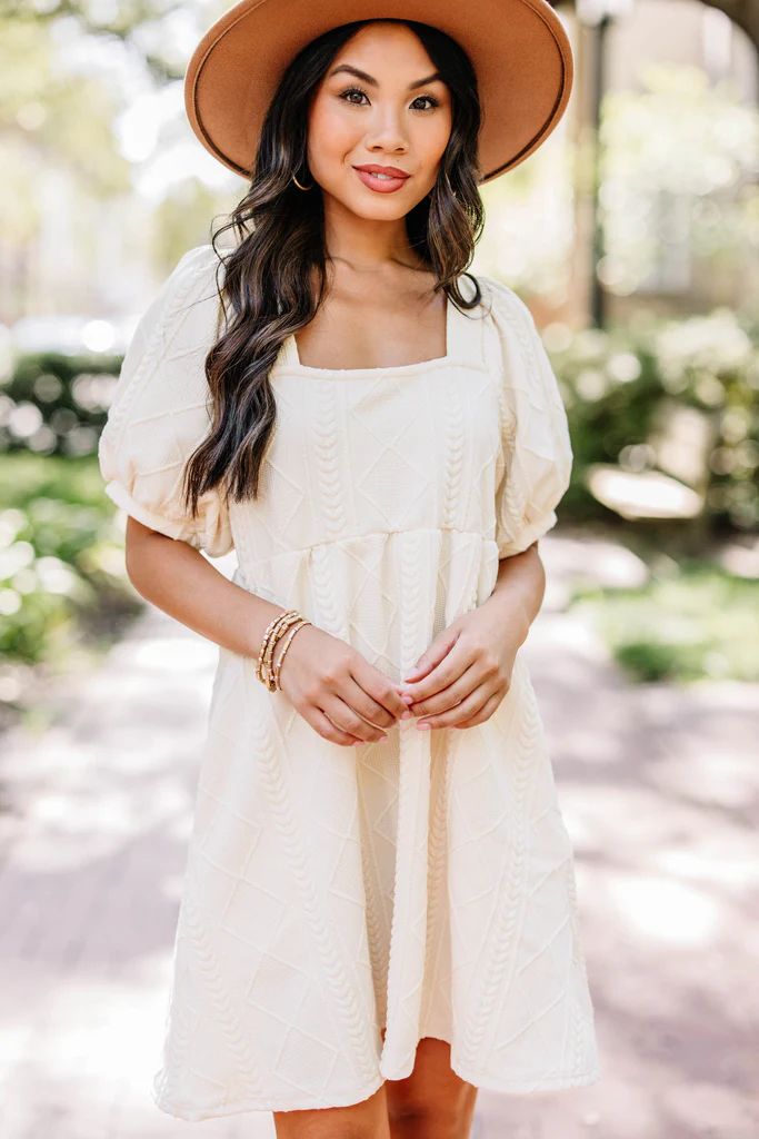 On Your Team Cream White Cable Knit Babydoll Dress | The Mint Julep Boutique