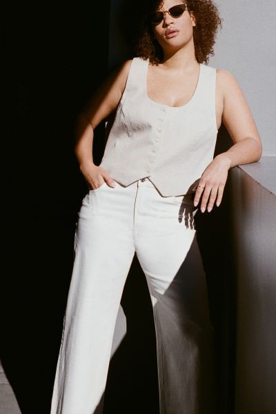 Wide High Ankle Jeans - White - Ladies | H&M US | H&M (US + CA)