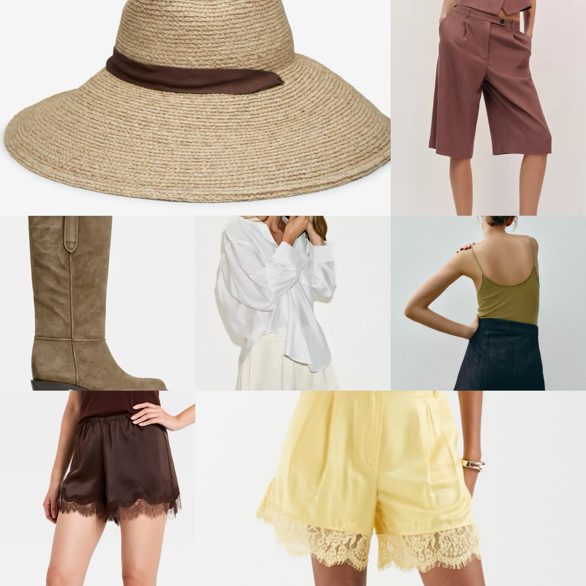 Lately I’m shopping for …
Lace satin shorts 
Skirts 
Hats 
Bermuda shorts 
And flattering boots that look like Isabel Marant 👀