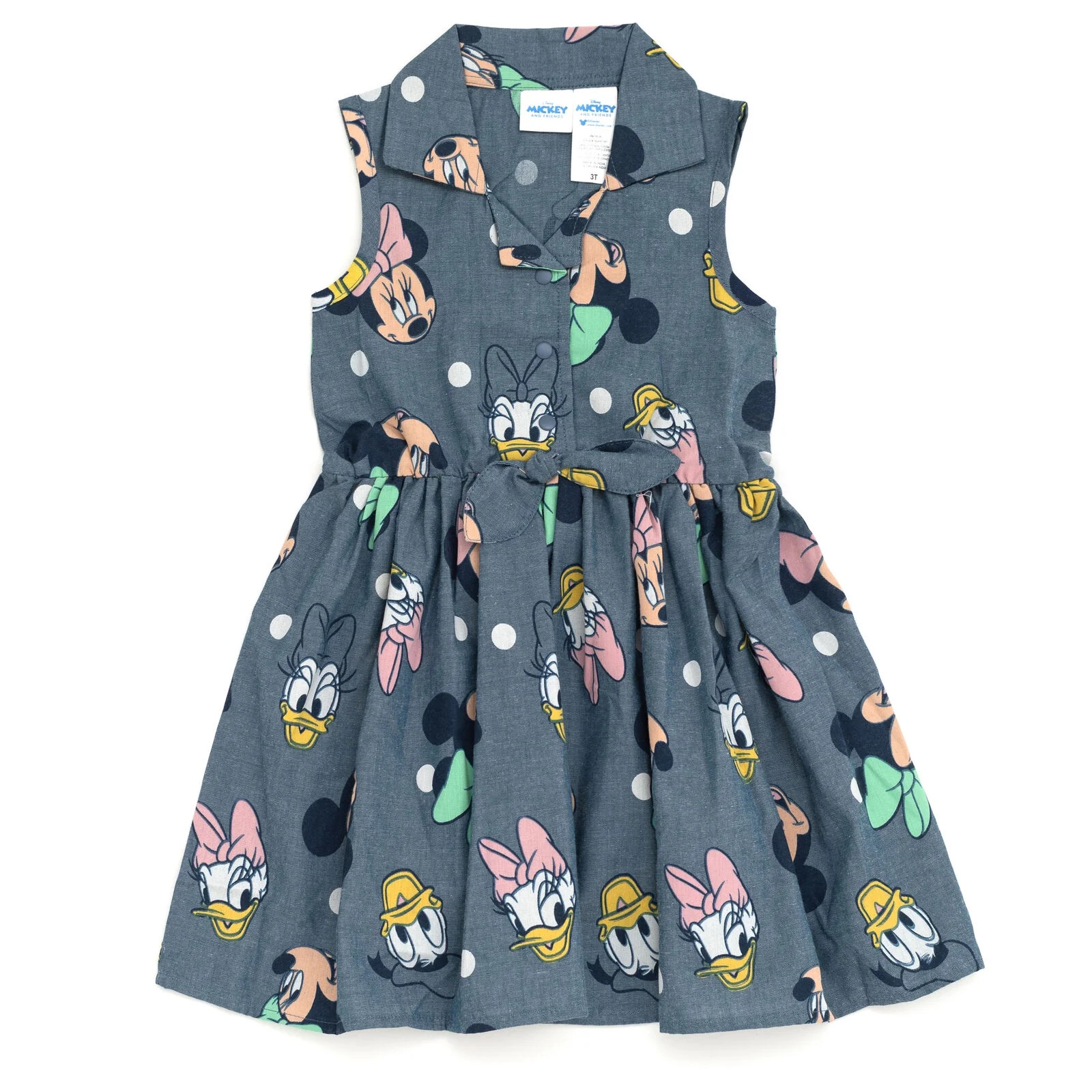 Disney Mickey Mouse Donald Duck Daisy Little Girls Chambray Skater Dress Toddler to Big Kid | Walmart (US)