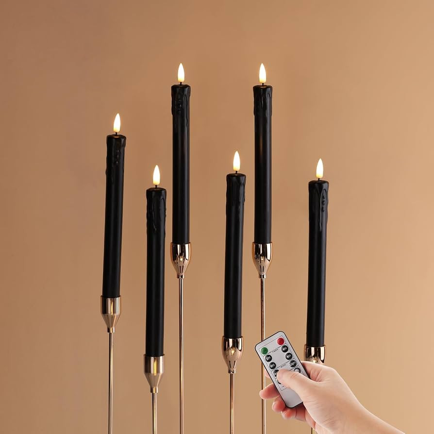 Eywamage Black Dripping Wax Flameless Taper Candles with Remote, Flickering Battery Powered Hallo... | Amazon (US)