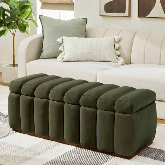Better Homes & Gardens 47.24" Lillian Channel Tufted Bench, Olive Velvet | Walmart (US)