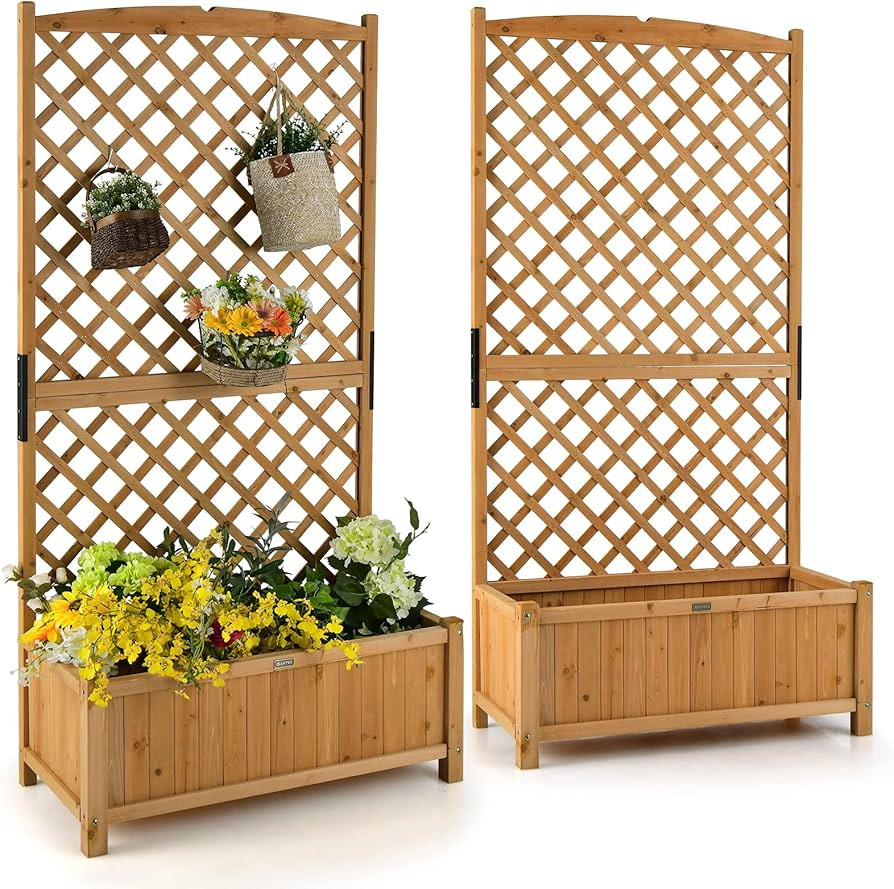 Giantex 2 Pcs Planter Raised Bed with Trellis, 71" Wooden Garden Bed, High Trellis for Plant Flow... | Amazon (US)