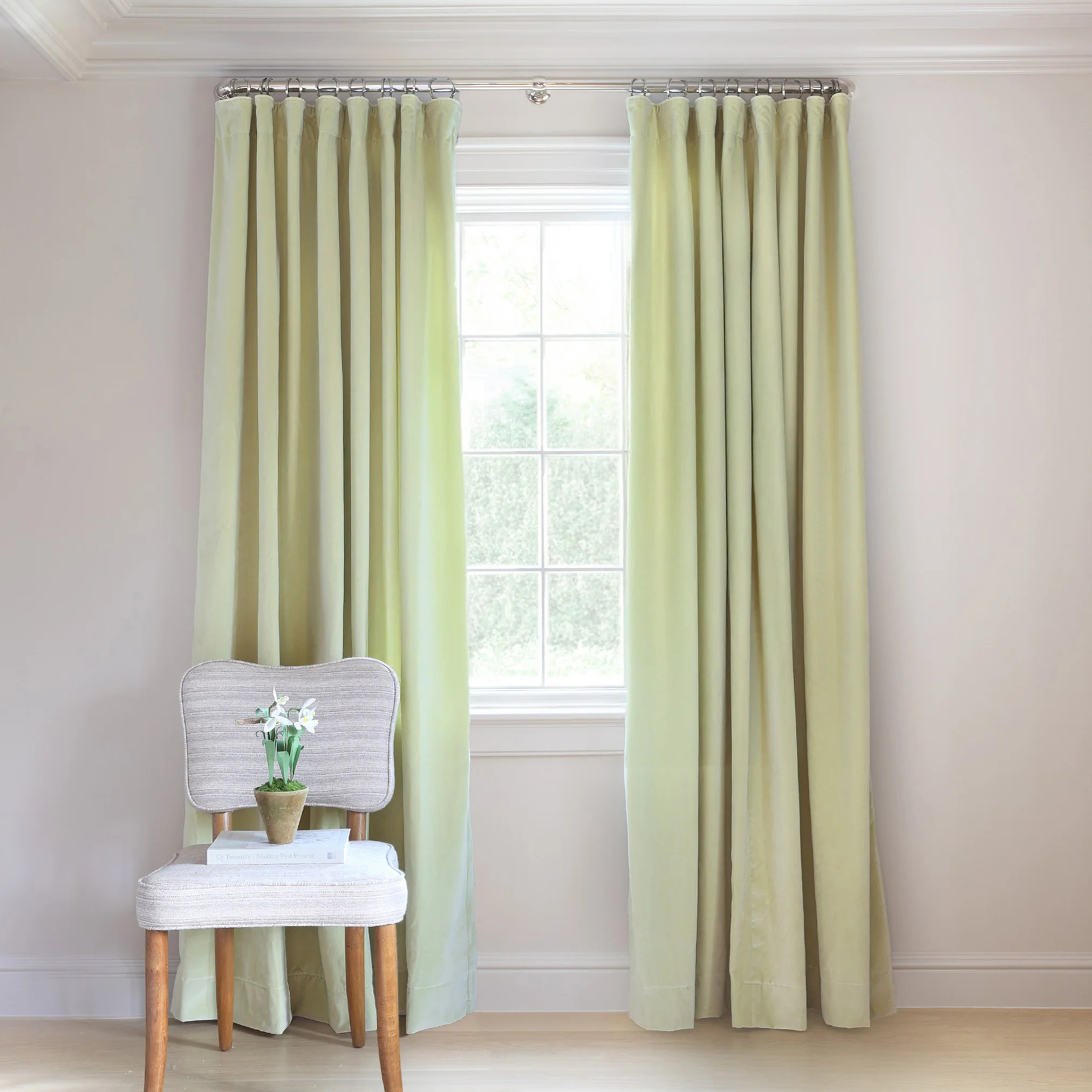 Custom Light Green Velvet Curtains | Pepper