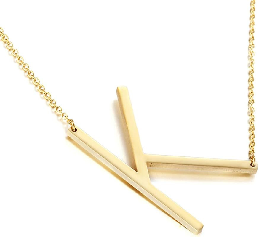 MOMOL Sideways Initial Necklace 18K Gold Plated Stainless Steel Large Big Letters Pendant Necklac... | Amazon (US)