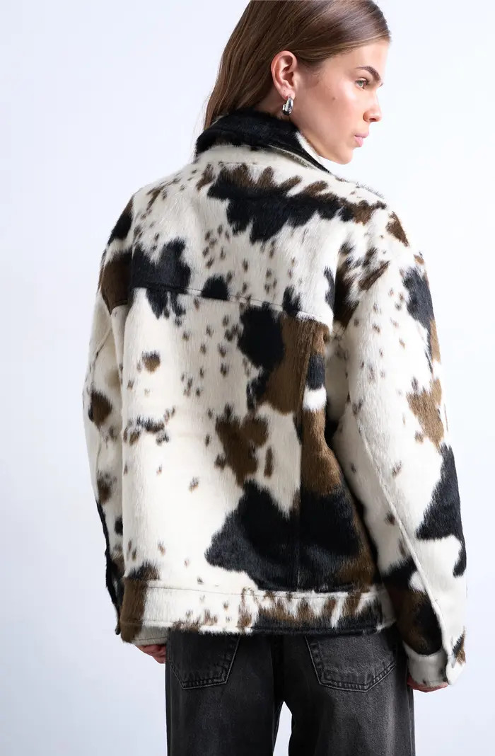 Cow Print Faux Fur Western Trucker Jacket | Nordstrom