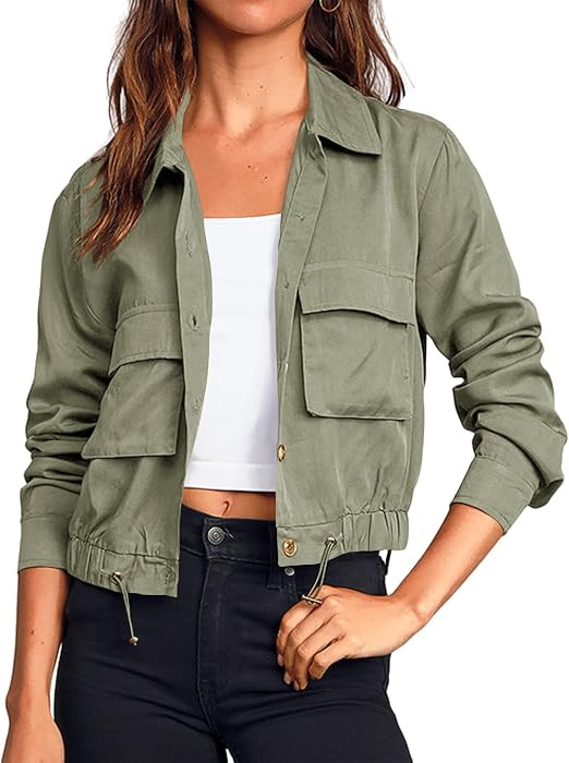 Onedreamer Women's Military Safari Cropped Lightweight Jackets with Pockets | Amazon (US)