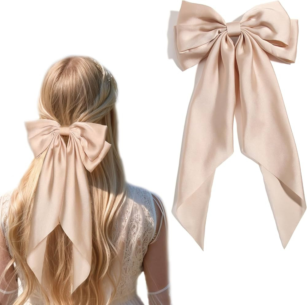 Big Bow Barrettes and Satin Hair Pins with Long Ribbon Tails - Party and Casual Hair Accessories ... | Amazon (US)