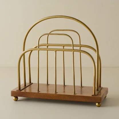 Short Antique Brass and Wood Media Stand | Magnolia