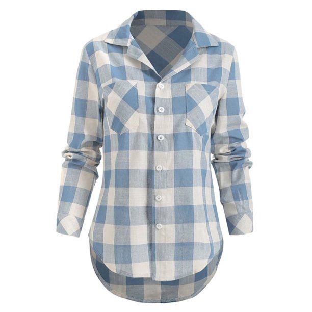 Women Flannel Plaid Shirt Button Down Collar Tops | Walmart (US)