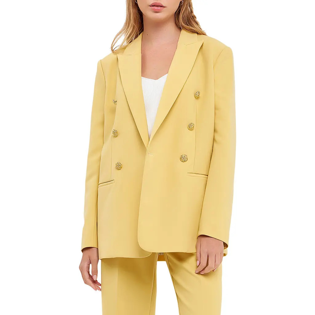 English Factory Structured Double Breasted Blazer in Daffodil at Nordstrom, Size Small | Nordstrom
