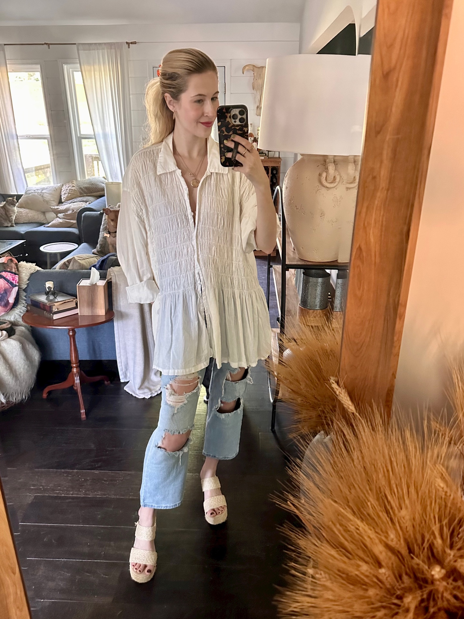 Todays OOTD for a vet run and some errands. Feeling a little boho. Have been obsessed with these shoes for a few years now-so incredibly comfortable and under $100 

Top is vintage Bottega Veneta 
Jeans are old Levies-linked similar 

Summer outfit | jeans | white button down | cropped jeans 

#LTKSeasonal #LTKFindsUnder50 #LTKShoeCrush
