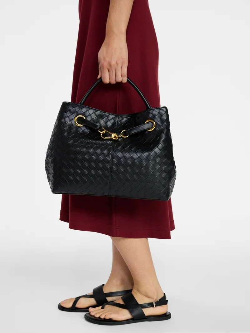 Time and Tru Women's Hazel Satchel Bag Handbag, Black | Walmart (US)