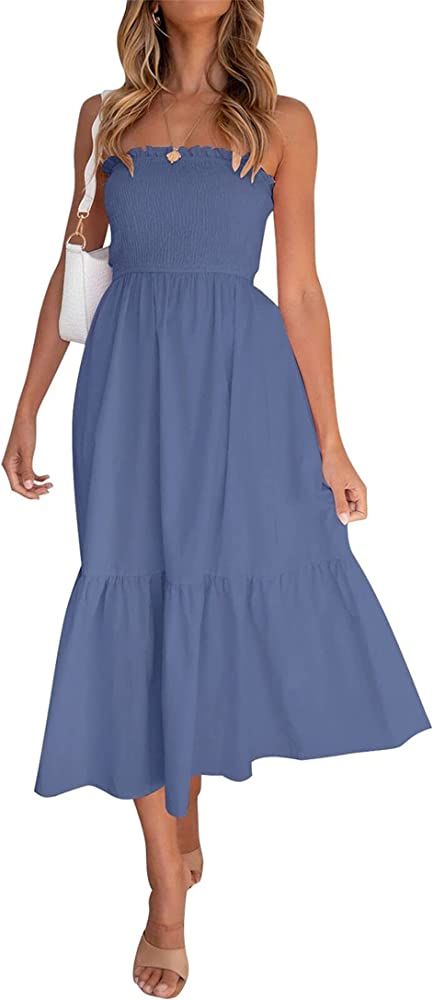 ZESICA Women's 2023 Summer Bohemian Floral Printed Strapless Beach Party Long Maxi Dress | Amazon (US)