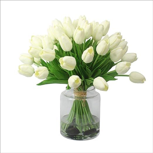 Amzali Artificial Flowers Real Touch Mini PU Tulips Bouquet Fake Tulips Flowers Arrangement Artif... | Amazon (US)