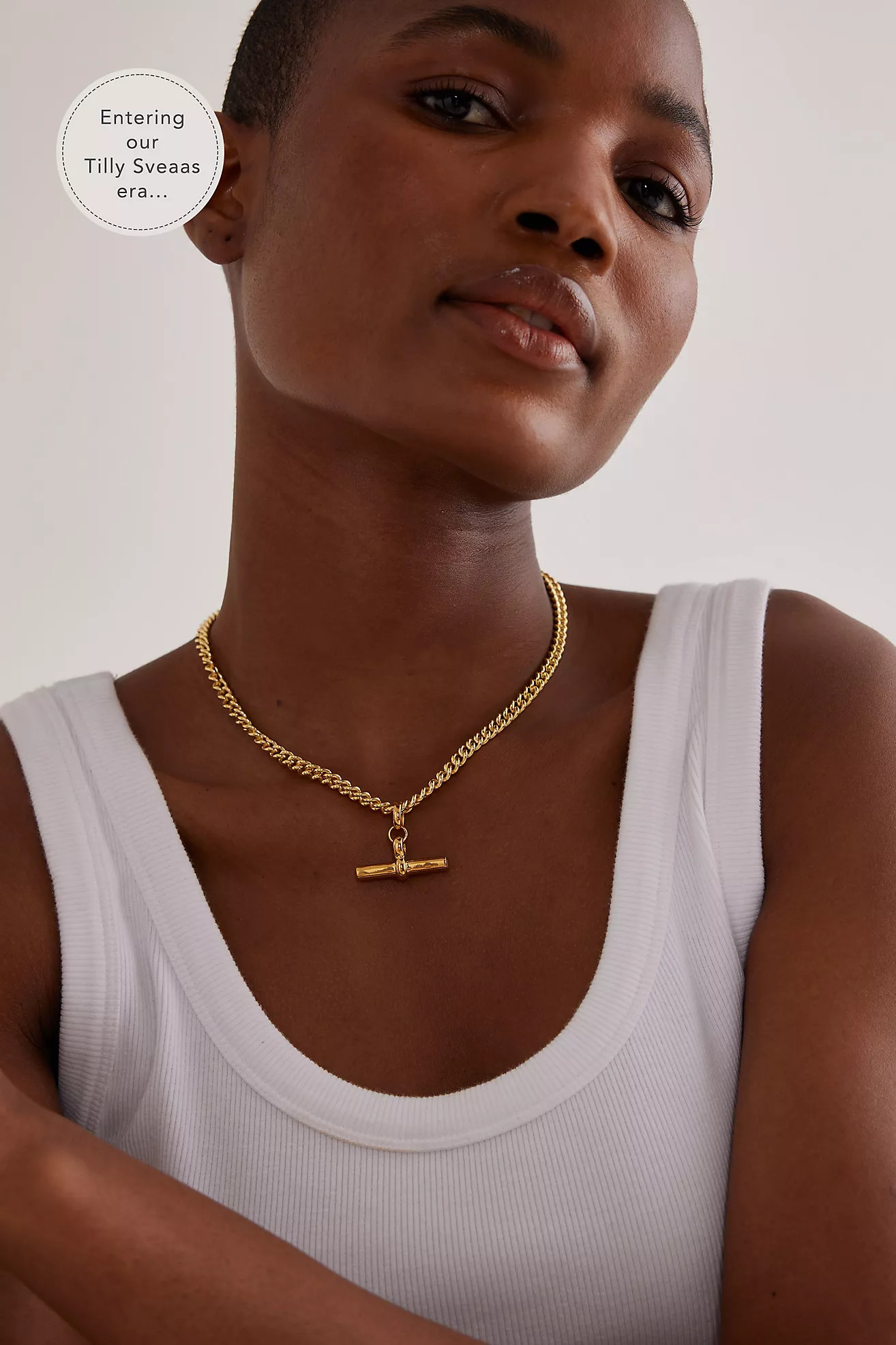 Tilly Sveaas Gold-Plated T-Bar Curb Link Necklace | Anthropologie (UK)