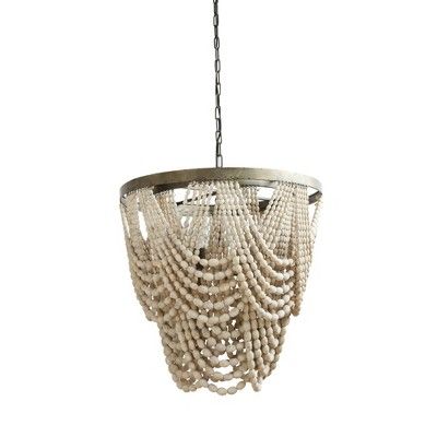 Metal Chandelier with Draped Wood Beads White - 3R Studios | Target