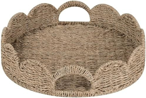 StorageWorks Wicker Scalloped Tray, Decorative Woven Tray for Coffee Table | Amazon (US)