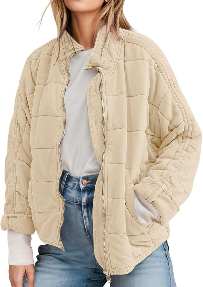 ETCYY Women's Causal Lightweight Quilted Jackets Long Sleeve Oversized Warm Winter Zip Up Coat wi... | Amazon (US)