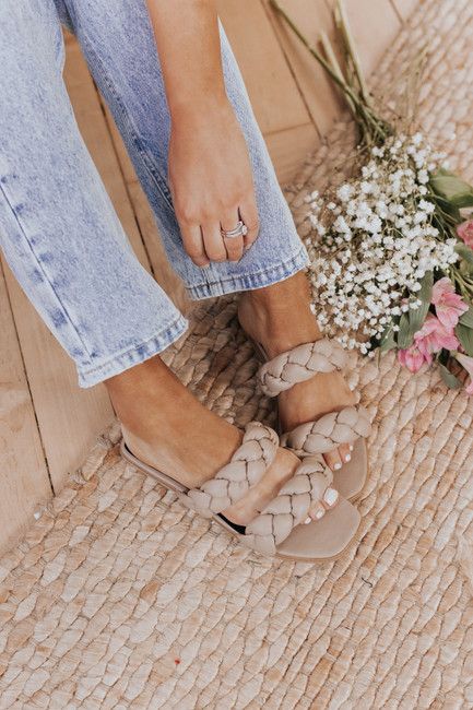 Double Braided Strap Taupe Slide Sandals | Magnolia Boutique