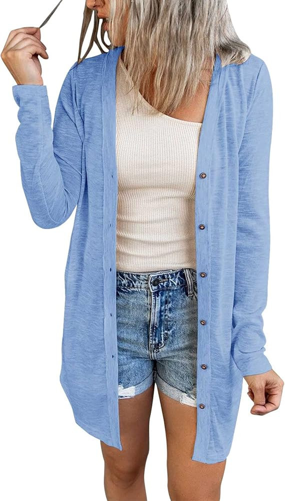 MEROKEETY Women's Open Front Lightweight Cardigan Long Sleeve Button Down Loose Outwear | Amazon (US)