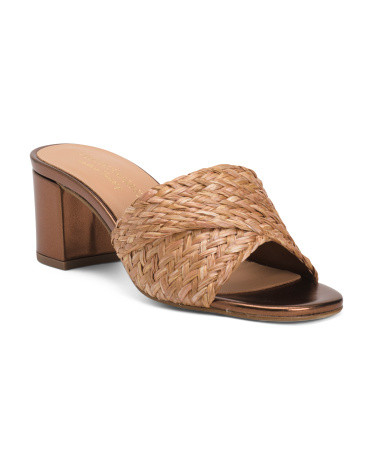 Made In Italy Cross Over Rafia Band Heel Sandals | TJ Maxx