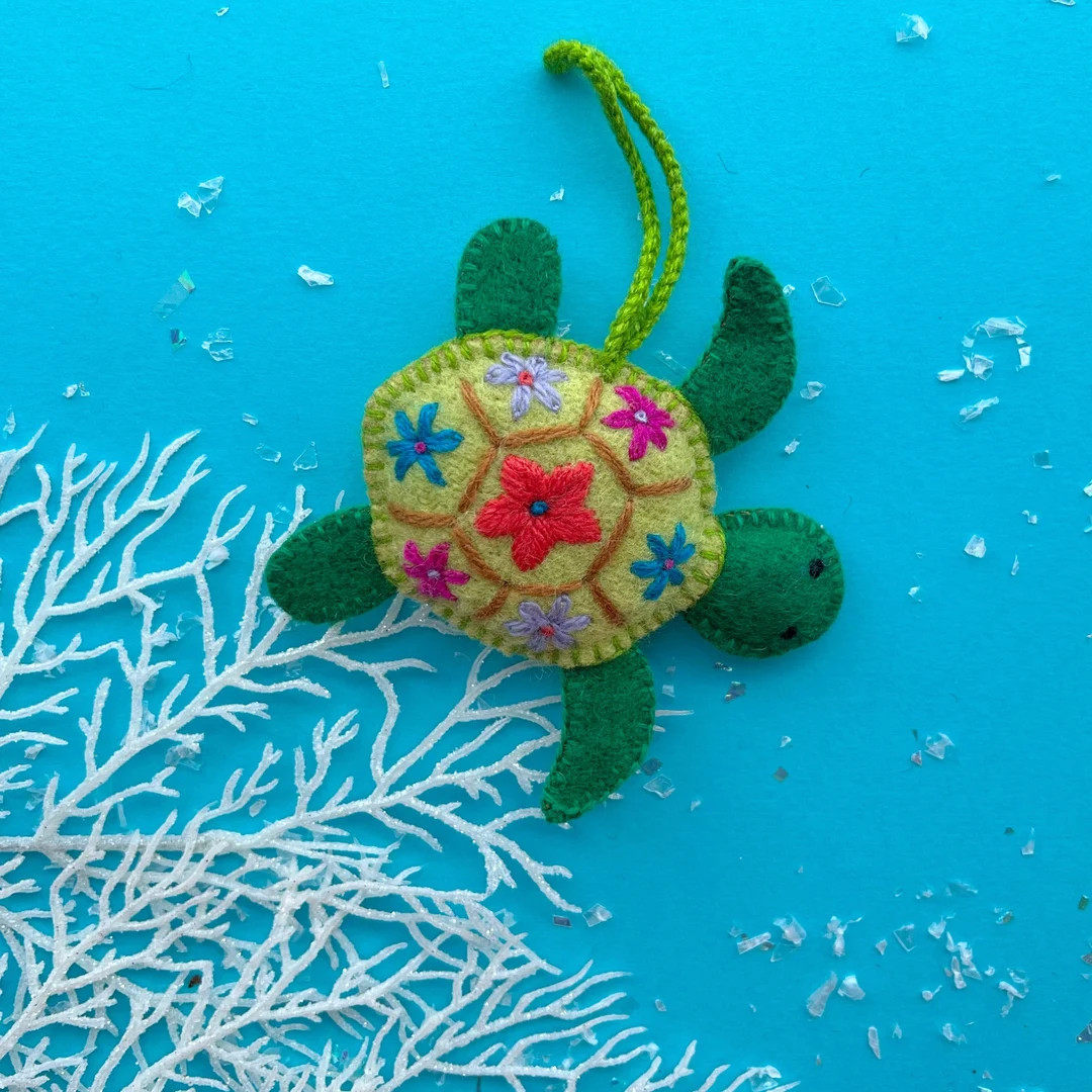 Sea Turtle Christmas Ornament Fair Trade Embroidered Wool - Etsy | Etsy (US)