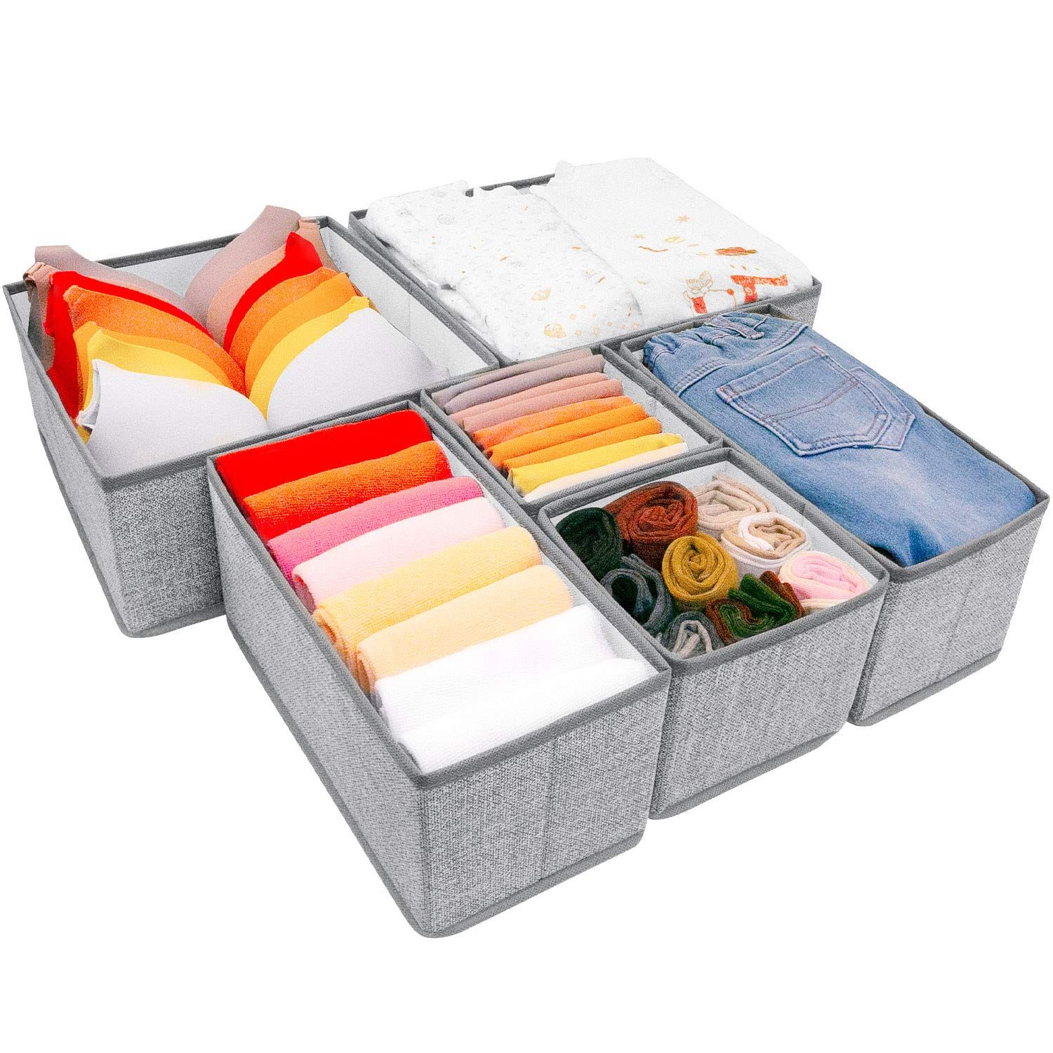 Drawer Organizer, 6 Set Foldable Underwear Drawer Organizer and Closet Dividers,Storage Box for Clot | Amazon (US)